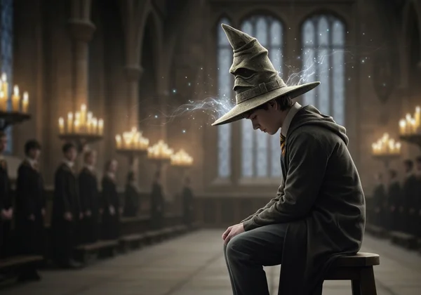 The Sorting Hat debating a student's house choice.