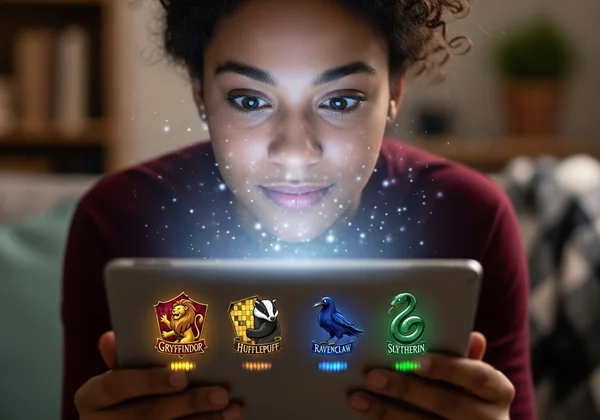 Person taking Hogwarts House quiz for self-discovery