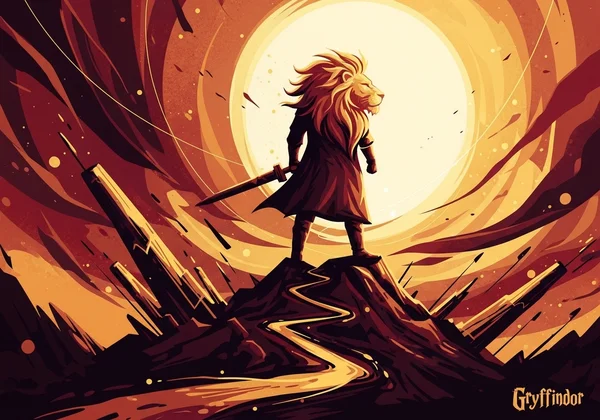 Cesur bir Gryffindor liderinin eylemde soyut görüntüsü.