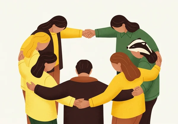 Sadık Hufflepuff'ın destekleyici bir ekibi teşvik eden soyut görüntüsü.