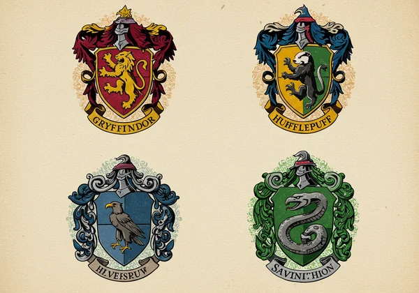 Four Hogwarts house crests representing their core values.