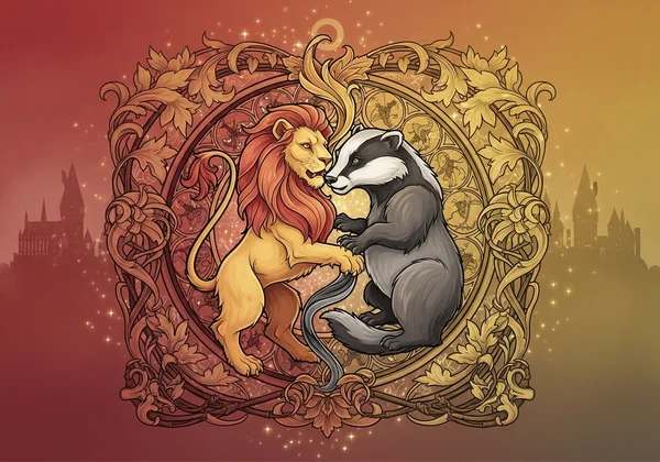 Two Hogwarts house symbols merging