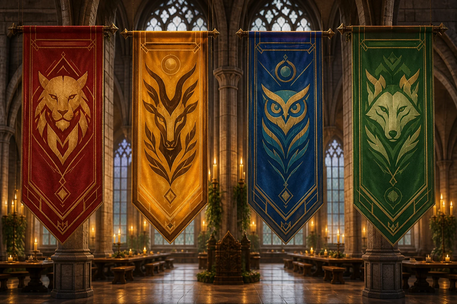 Four symbolic house banners