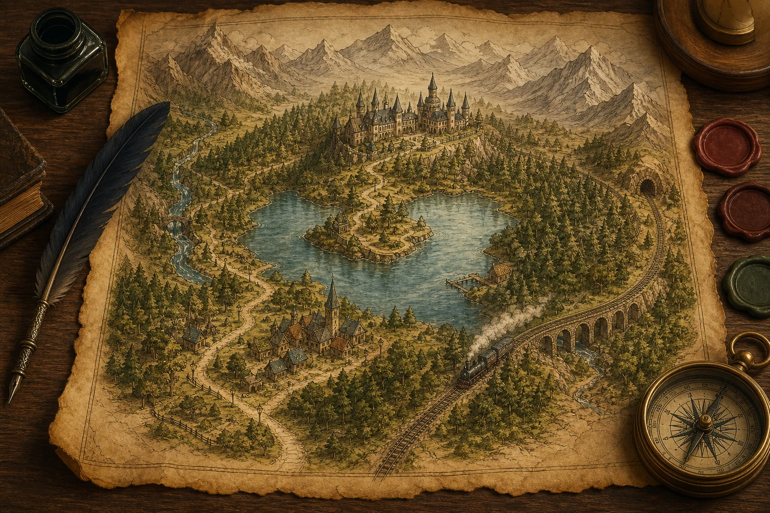 Hidden castle map on parchment