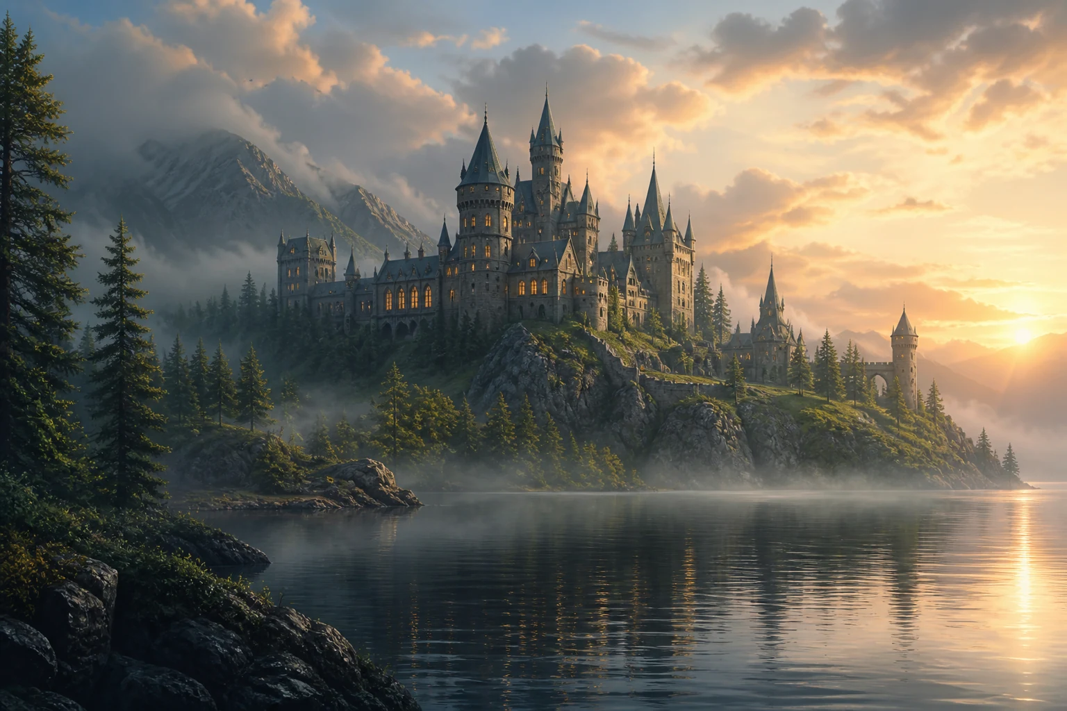 Misty magical school castle